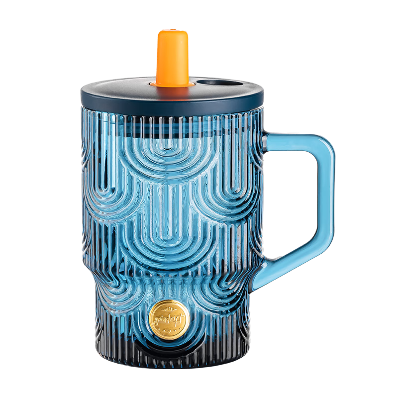 乐唯诗 LOVWISH高颜值原色玻璃吸管杯大容量女办公室夏季水杯咖啡杯带把牛奶杯子