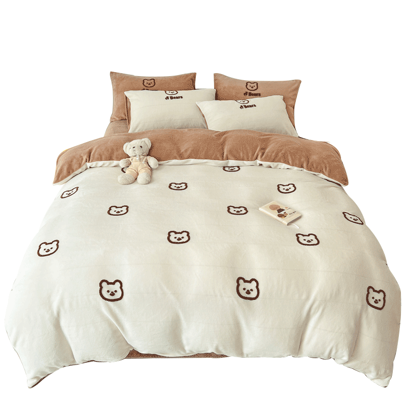 无印良品法兰绒加厚四件套双人被套1.5/1.8米床上套件牛奶绒冬季床单枕套被罩200*230cm