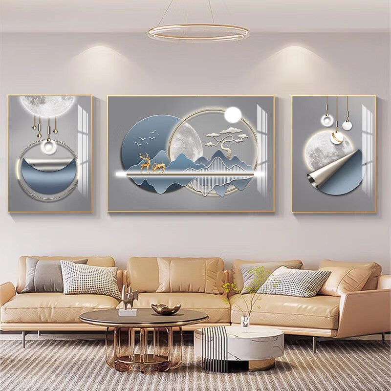 柳莺花燕轻奢新款沙发背景墙装饰画寓意好大气三联画现代简约客厅挂画 家和富贵 大套(左右60X80X中110X80)亚光纹理 铝合金边框(默发金色框)