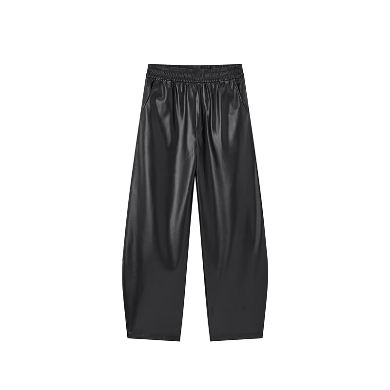 太平鸟女装高腰显瘦束脚裤简约牛仔裤气质弹力直筒休闲裤合集 PU香蕉裤 M