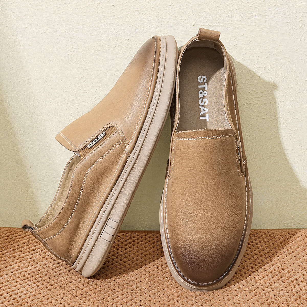 星期六男鞋头层牛皮夏季透气一脚蹬复古休闲皮鞋乐福鞋子男豆豆鞋