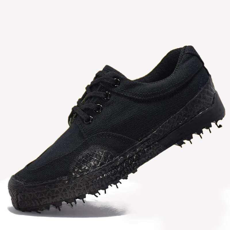 狂七 警黑色解放胶鞋工地耐磨防滑工装鞋劳保鞋 黑色低帮胶鞋 38码