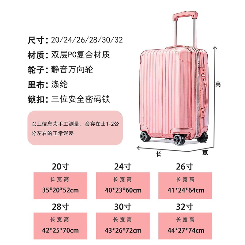 洛斯伯里（Roserooen）高颜值行李箱大容量拉杆箱女生24寸旅行箱男耐磨密码箱20寸登机箱 柠檬黄【终身保修+急速发货】 24英寸 日常使用推荐尺寸