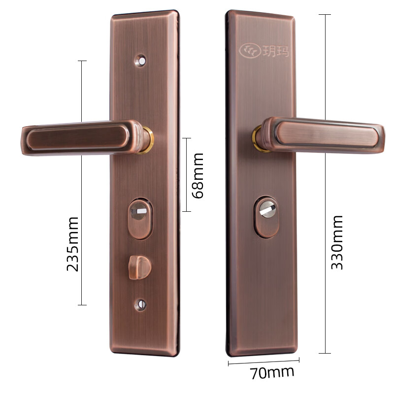 玥玛防盗门锁套装入户大门锁整套超C级锁芯不锈钢防盗门把手上门安装 红古铜套装上门安装