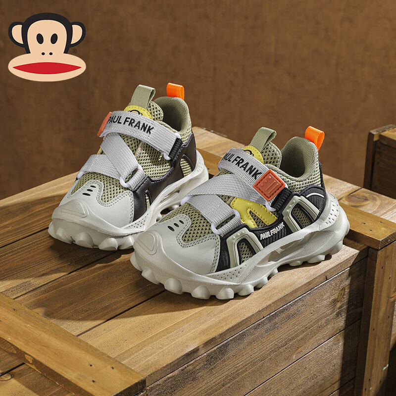 大嘴猴童鞋男童运动鞋2024秋季新款儿童轻便透气跑步鞋男孩潮流户外鞋子 户外绿 29 (适合脚长17.6)