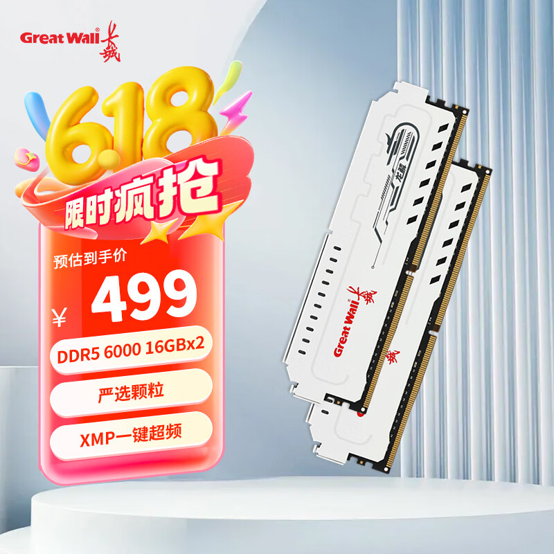 长城（Great Wall）32GB（16GB×2）DDR5 6000频率 台式机内存条马甲条 龙鳞铂金系列