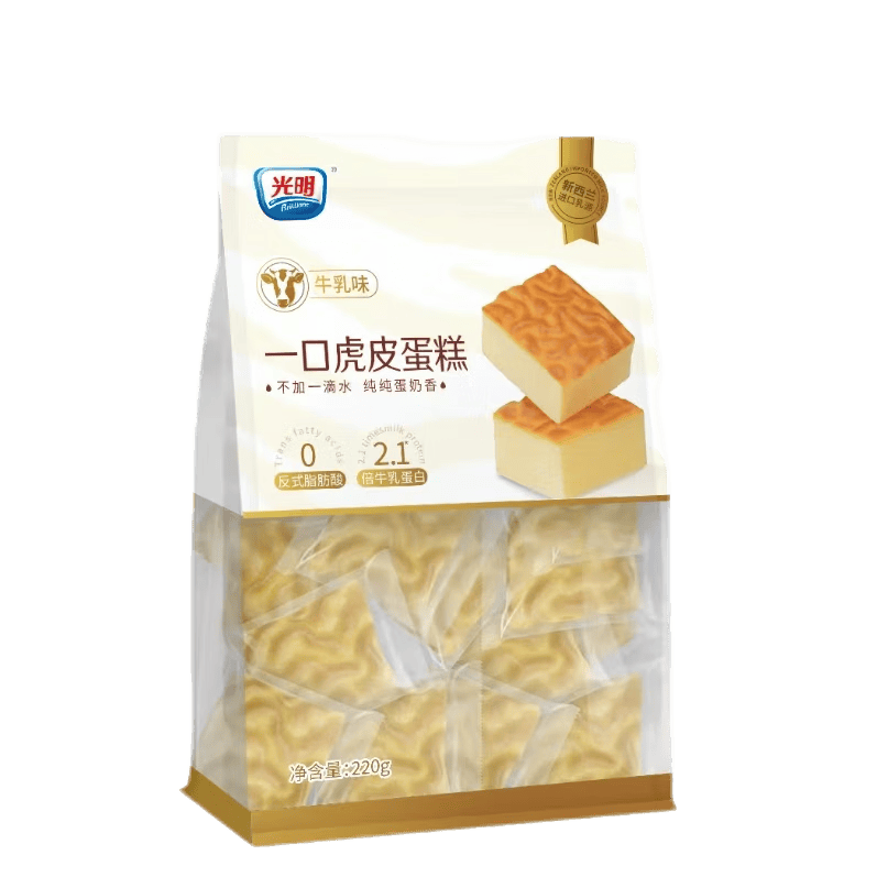 光明一口小虎皮蛋糕(牛乳味) 220g*袋 早餐吐司夹心面包办公室下午茶