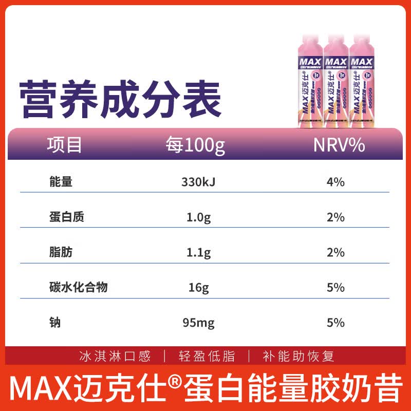 跑能迈克仕蛋白能量胶(酸奶味) 马拉松骑行长跑 补充能量 运动恢复 【蛋白胶 50支】 40g*50袋