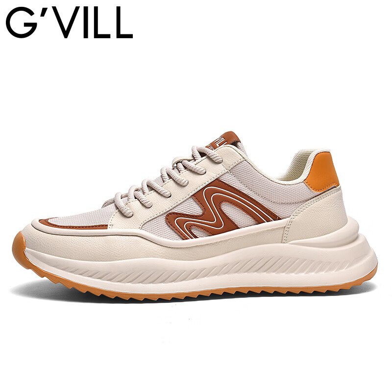 贵之步G'VILL男士潮流休闲鞋夏季新款网面透气户外运动鞋厚底软弹跑步鞋 沙色 (G1601） 42 （运动鞋码）