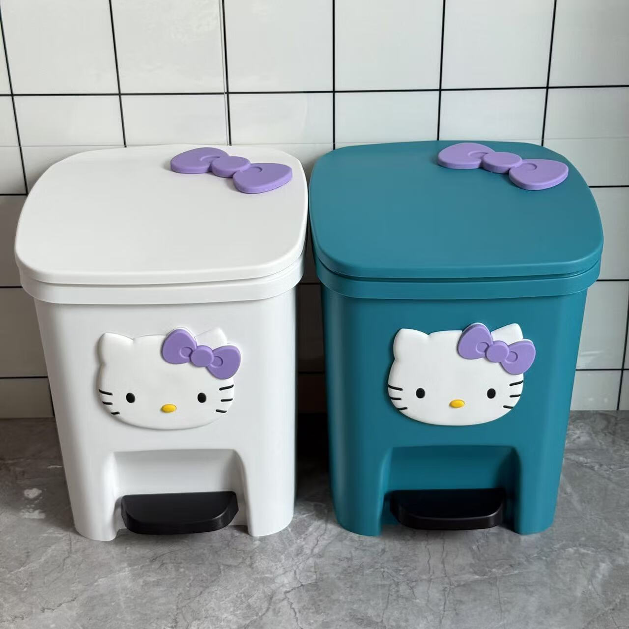 可爱猫脚踏式垃圾桶带盖厨房家用 白桶+立体猫头