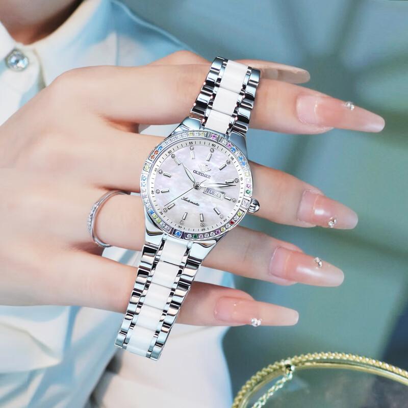 瑞士正品浪琴Longines手表女全自动机械表双日历夜光防水专用女表 玫金白面【官方标配】 33mm