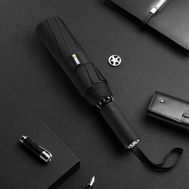 左都（ZUODU）德國全自動(dòng)雨傘男加大加固加厚折疊自動(dòng)傘大號超大傘暴雨抗風(fēng)防風(fēng) 睿智黑-風(fēng)暴傘