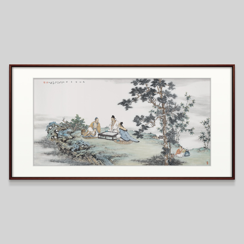 山水画手绘国画茶室书房办公室装饰画名家字画手绘真迹 a-高士对弈图