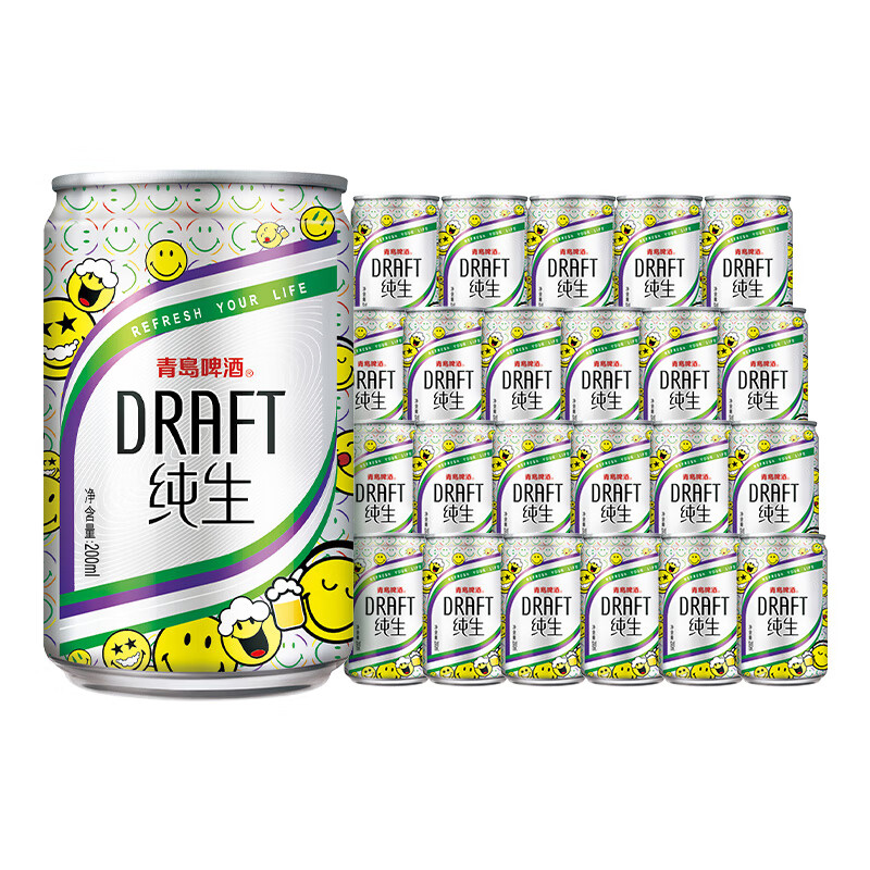 青岛啤酒(TsingTao)纯生啤酒精选酿造听装鲜活 200mL 24罐 整箱装