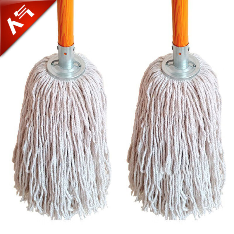 美家生活（home maid）美家生活木杆拖把棉线胶棉拖布海绵拖把洗车平板酒店大堂老式墩布 白色棉线圆钢头拖把