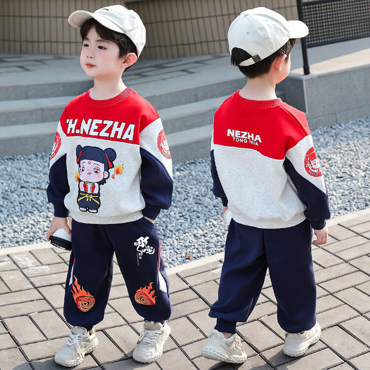 G.duck哪吒衣服男童套装春秋2025新款儿童卫衣两件套痞帅男宝宝时髦裤子 红色哪吒 150 建议身高140cm 12-13岁cm