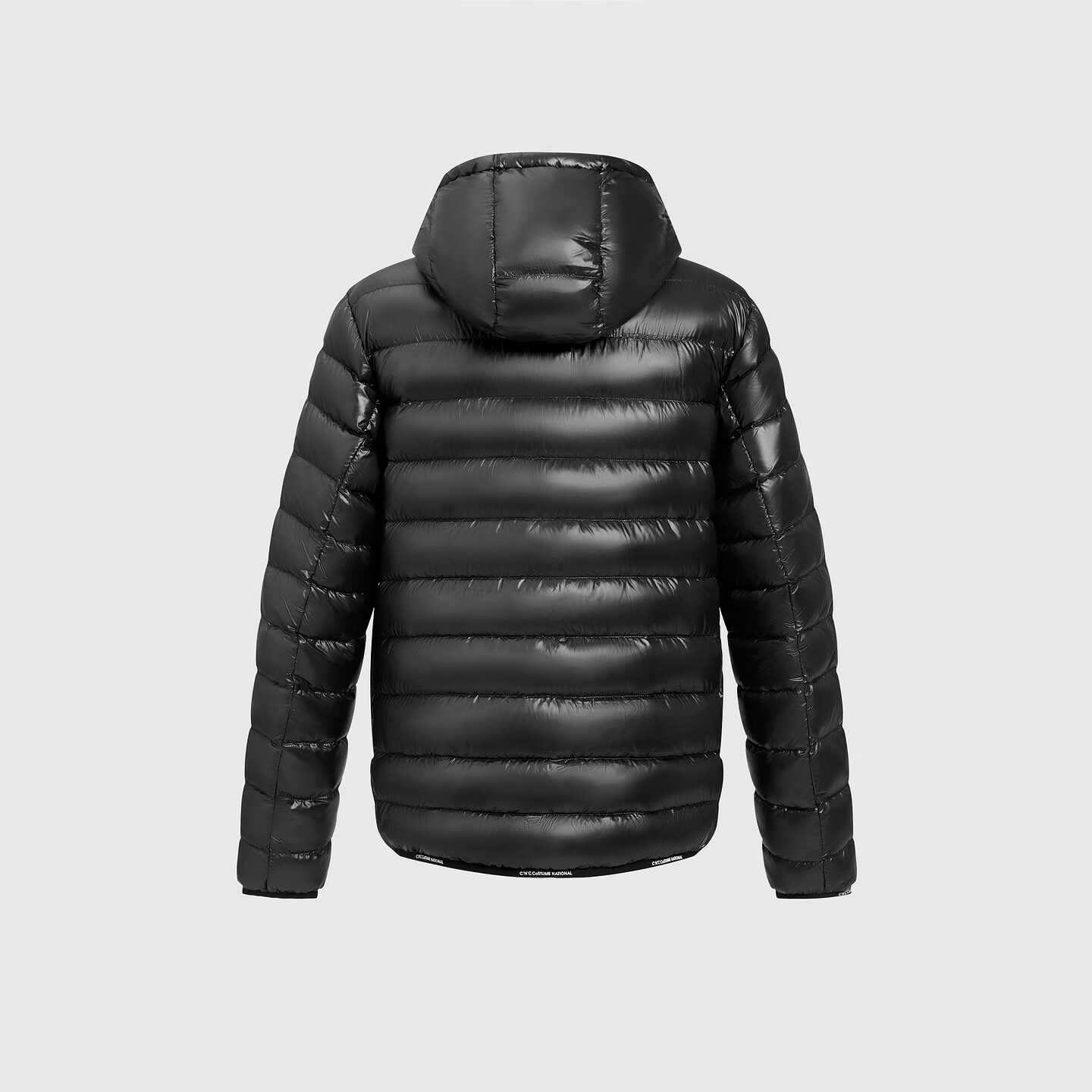 C'N'C【90鸭绒】CNC25冬新款左袖品牌章标连帽羽绒服男士亮面轻薄外套 黑色 48 /S/(170/88A)