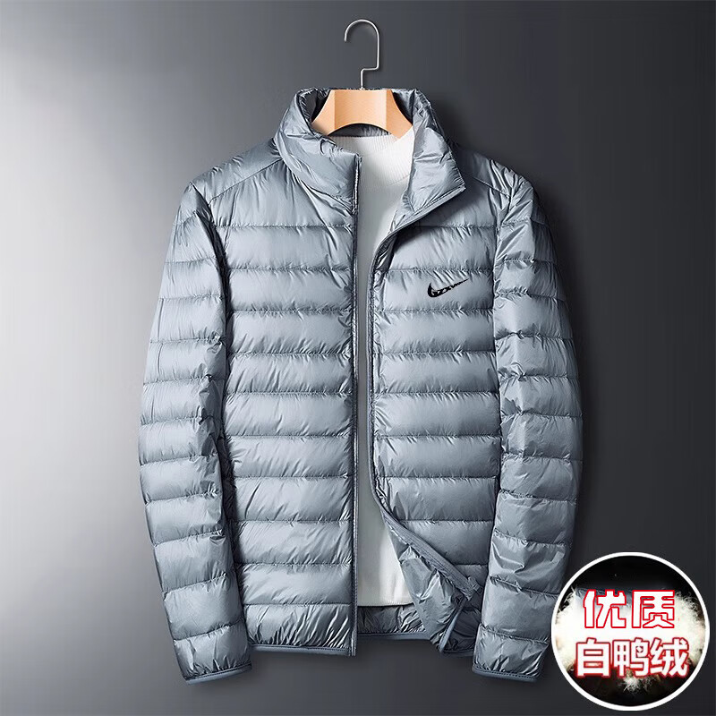轻薄白鸭羽绒服宽松大码连帽休闲秋冬防风保暖男女立领外套 16050黑色立领 3XL 160-175斤
