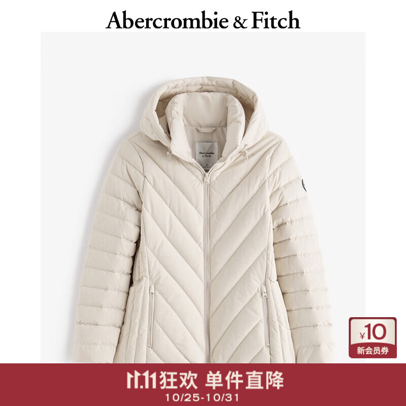 Abercrombie & Fitch女装24秋冬保暖抗风抗水中长款立领连帽羽绒服夹克144-4182 浅棕色 XS (160/84A)