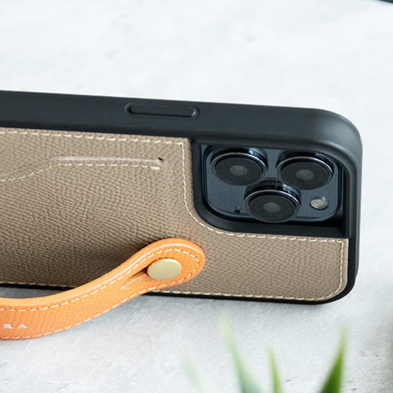 花虎（HANATORA）苹果14Promax手机壳真皮iPhone14Plus带支架带挂绳腕带男款插卡卡包全包防摔女生日式风格高级感 【橙色】 配挂脖绳 iPhone14Pro Max（6.7寸）
