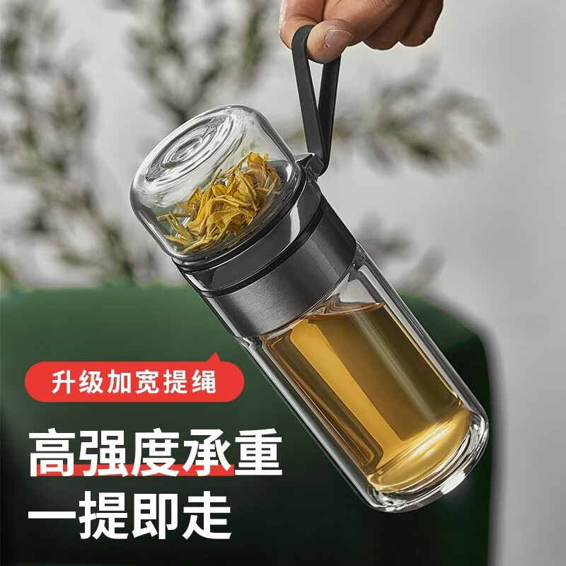 胖东来同款德国进口品质茶水分离杯茶杯双层泡茶杯玻璃杯防爆 升级款金色520ML【双层加厚_防爆