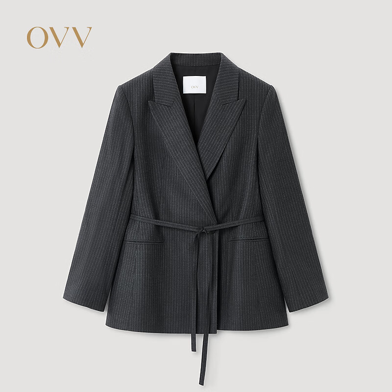 OVV2025秋冬新款女装经典微收腰随附腰带羊毛休闲西服 深空灰 M
