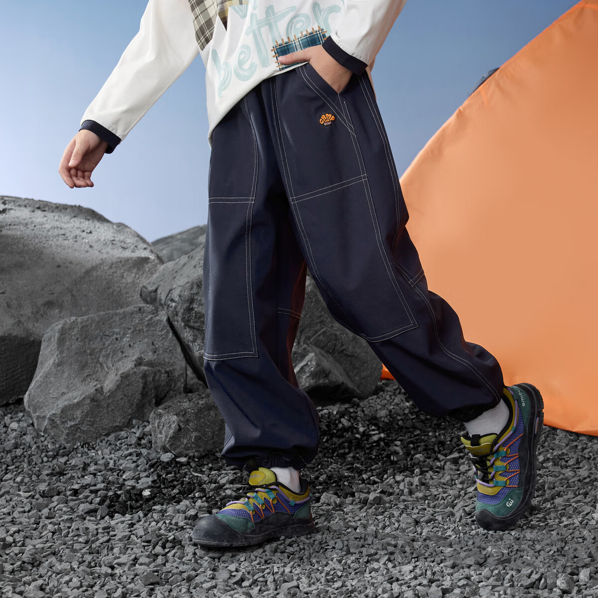 马骑顿(MQD)男童25秋新款户外工装裤露营登山束脚裤简约亲肤休闲裤 藏青 150