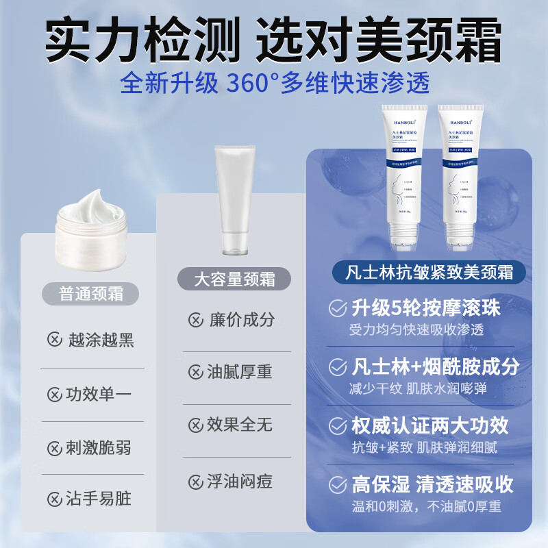 HANBOLI凡士林抗皱紧致美颈霜补水保湿淡化细纹按摩滚珠护理颈部去纹霜 50g3支*凡士林抗皱美颈霜