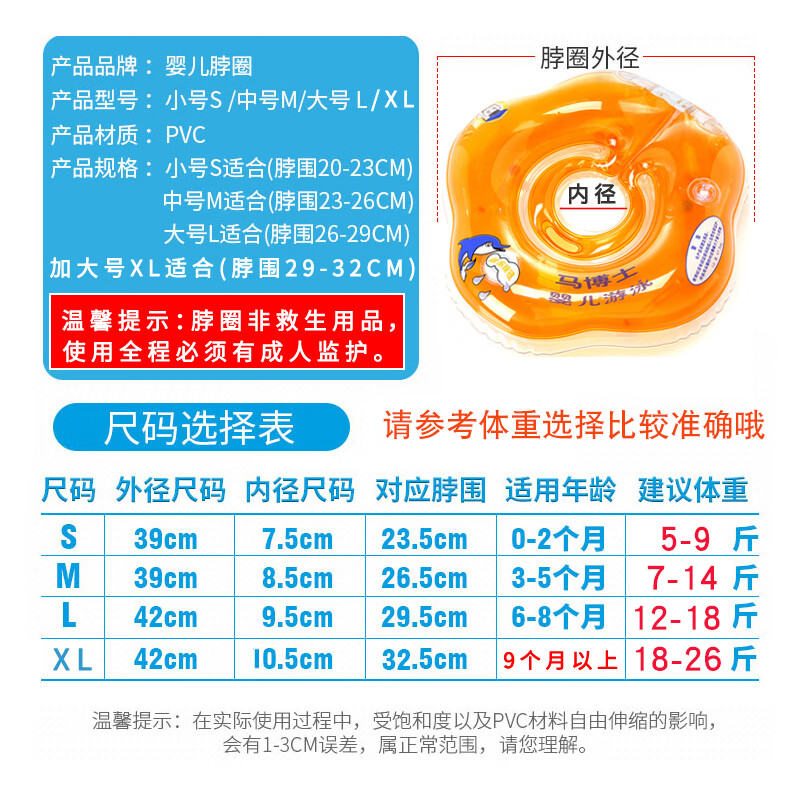 马博士婴儿游泳圈游泳馆医院新生儿宝宝泳圈儿童颈圈0-12个月 18：00点前付款可当天发货，现货