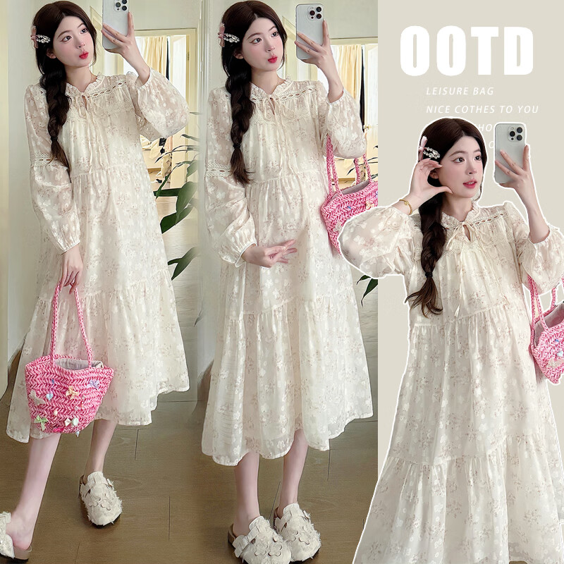 衣百壹（yIBAIyI）孕婦裝春夏季中國(guó)風(fēng)連衣裙甜美淑女夏季大碼連衣裙雪紡孕婦裙子 早春連衣裙 2XL