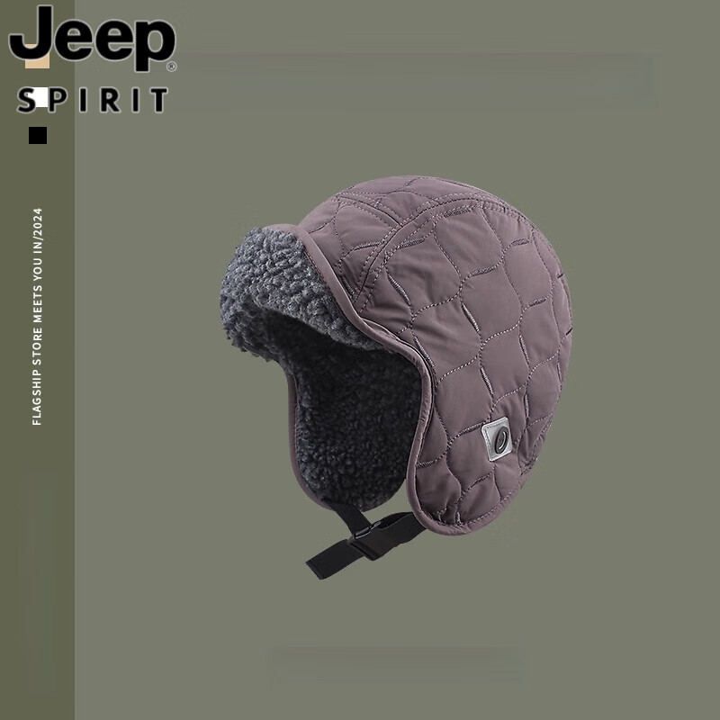 JEEP SPIRIT雷锋帽子女秋冬羊羔绒加厚保暖护耳帽户外滑雪骑车防寒飞行员帽男 深邃黑 均码(55-59cm)