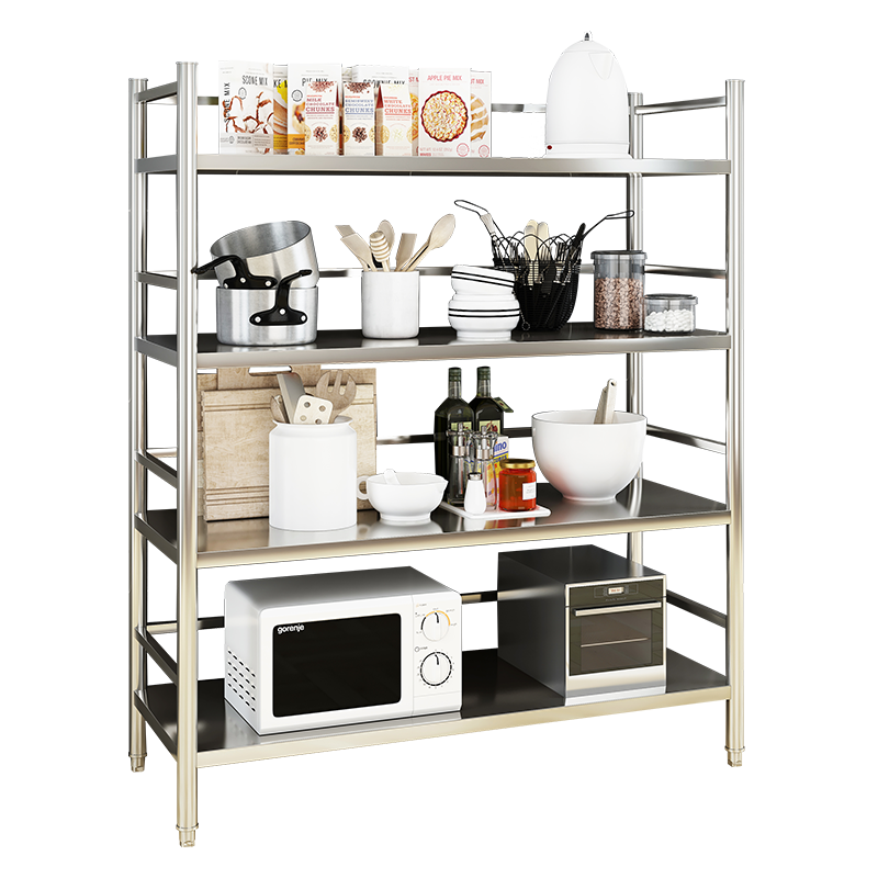 宜厨纳厨房置物架落地多层微波炉架阳台架子卧室客厅家用储物架调料架 长60宽30高150四层带护栏