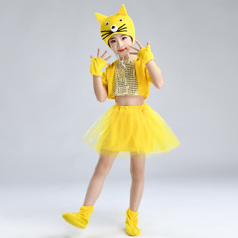 兰伶坊六一儿童话剧小猫咪演出服小花猫幼儿园舞蹈表演服春夏秋冬服装 黄色小猫裙款 100 cm