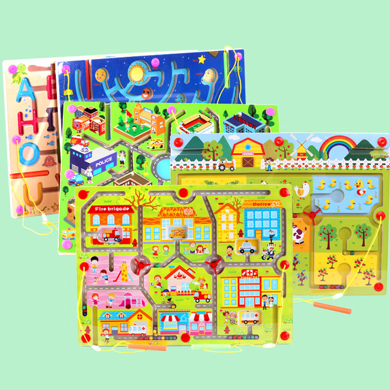 QZMTOY新款新款巧之木磁性運(yùn)筆迷宮走珠玩具城市交通行星款兒童早教 QZM-城市交通迷宮