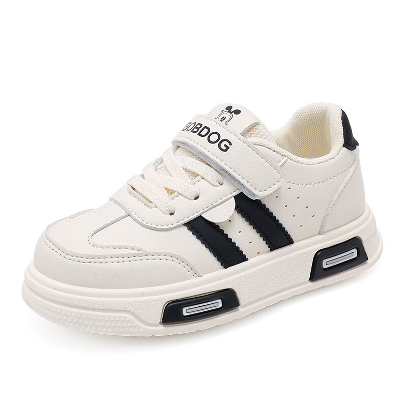 巴布豆童鞋2025秋季新款男童时尚百搭儿童运动鞋中大童女童跑鞋 米/黑 30 适合脚长18.0cm