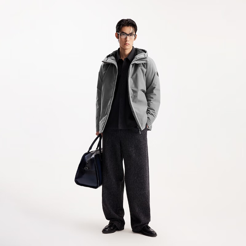 杰克·琼斯(JACK&JONES)男装25年秋冬季连帽羽绒服男士短款防水鸭绒服外套工装户外风 烟熏珍珠E00 S (170)