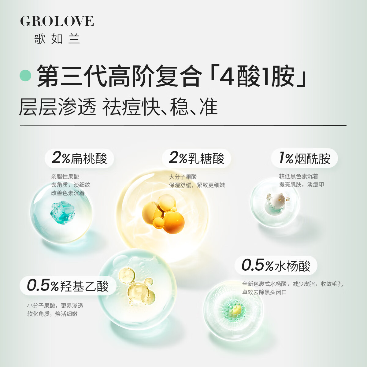 歌如兰祛痘精华液女祛痘淡化痘印精华复合酸祛痘护肤品祛痘印敏感肌可用 1瓶 送3片蛋白面膜【首页加入会员领券】