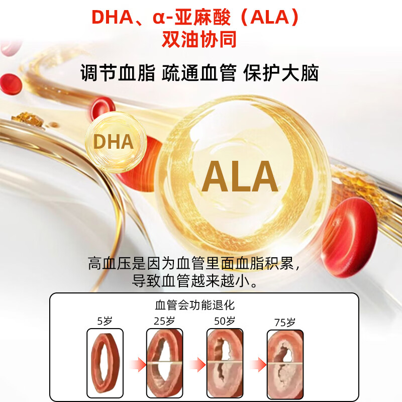 VITOPHARMDHA亚麻酸omega3EPA活性叶酸B族维生素VD3降同型中老年心脑血管 60粒*2瓶