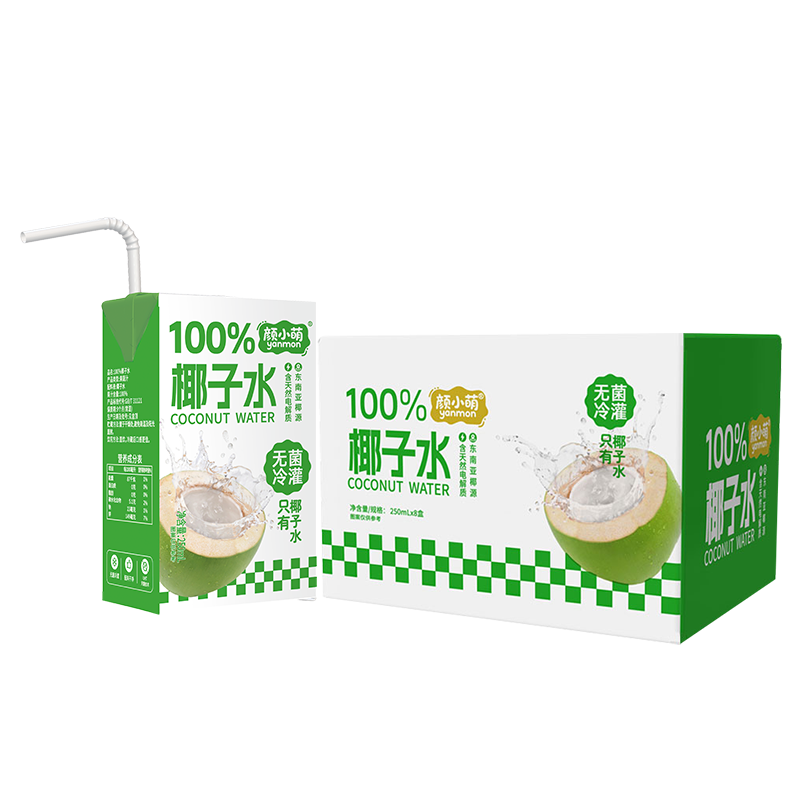 颜小萌100%椰子水250*10盒果蔬汁夏季饮品批发纯椰子水饮料0糖0脂 100%椰子水250ml*10盒