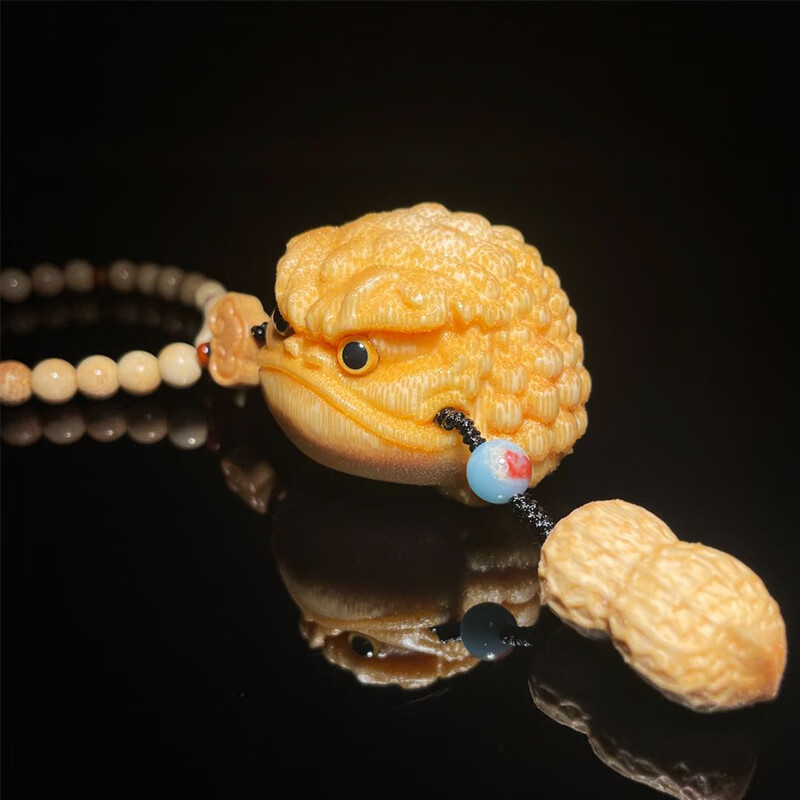 艺竹情网红同款恶霸地包天文玩竹根雕竹雕实心竹雕盘玩三足金蟾手把件 0.8cm竹珠子花生小配饰恶霸金蟾