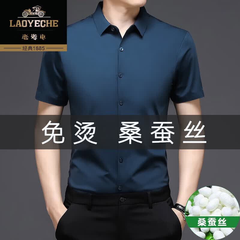 老爷车高端男士高端桑蚕丝短袖衬衫无痕免烫商务休闲垂感宽松真丝衬衣潮 紫红色 4XL 190185-210斤