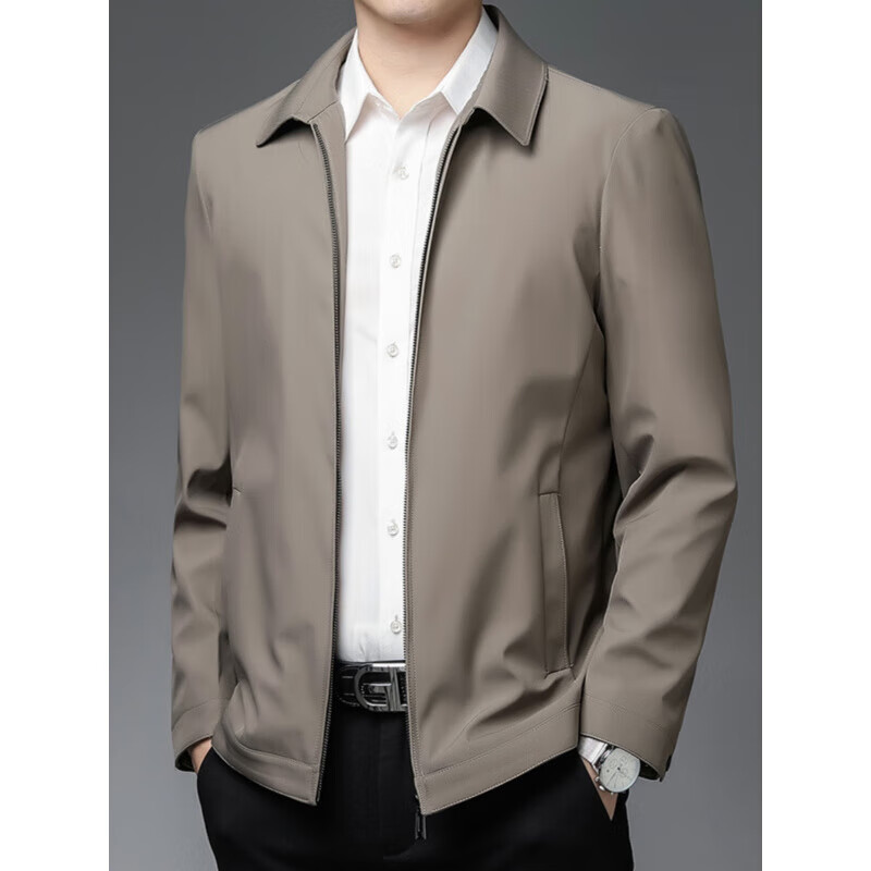 KBXNG劲霸春秋商务休闲男士翻领薄款夹克中年爸爸装外套宽松大码公务 上青 3XL 190