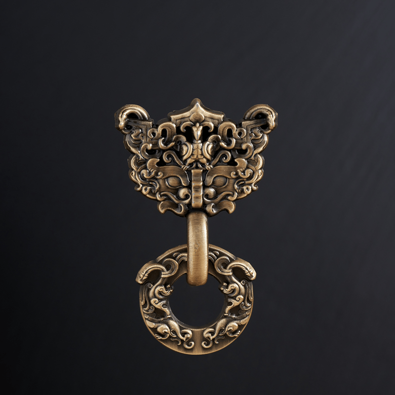 ZNMW河北博物院战 国透雕龙凤纹大铺首立体活动版贴博物馆文创纪念 金色