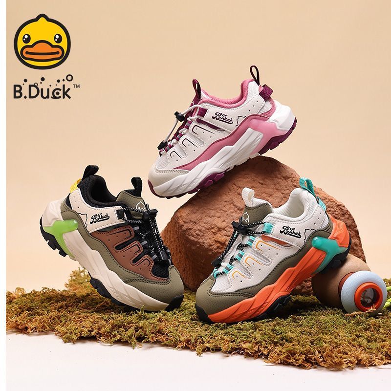 B.Duck小黄鸭童鞋儿童运动鞋2026春秋季新款男孩户外男童跑步旅游鞋 绿黑棕 （春秋透气内里） 35 适合脚长21.9-22.4cm