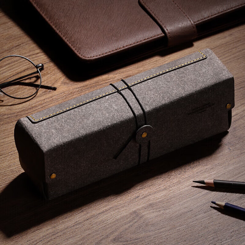 宸学文具复古皮质大容量文具盒ins风日系高中生简约古风笔袋玩物 灰色_数量有限