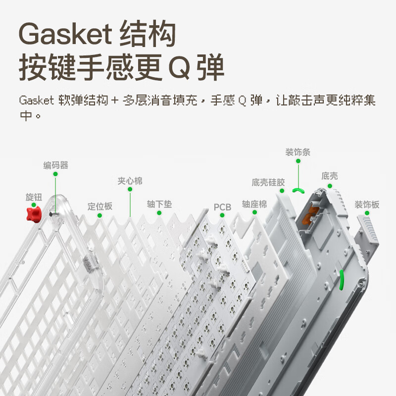 NuPhyKick75矮轴键盘 无线三模gasket客制化电竞游戏RGB灯效全键热插拔 nano静音轴笔记本电脑办公专用 单键盘 黛粉轴-静音轴-42gf nano轴-矮轴