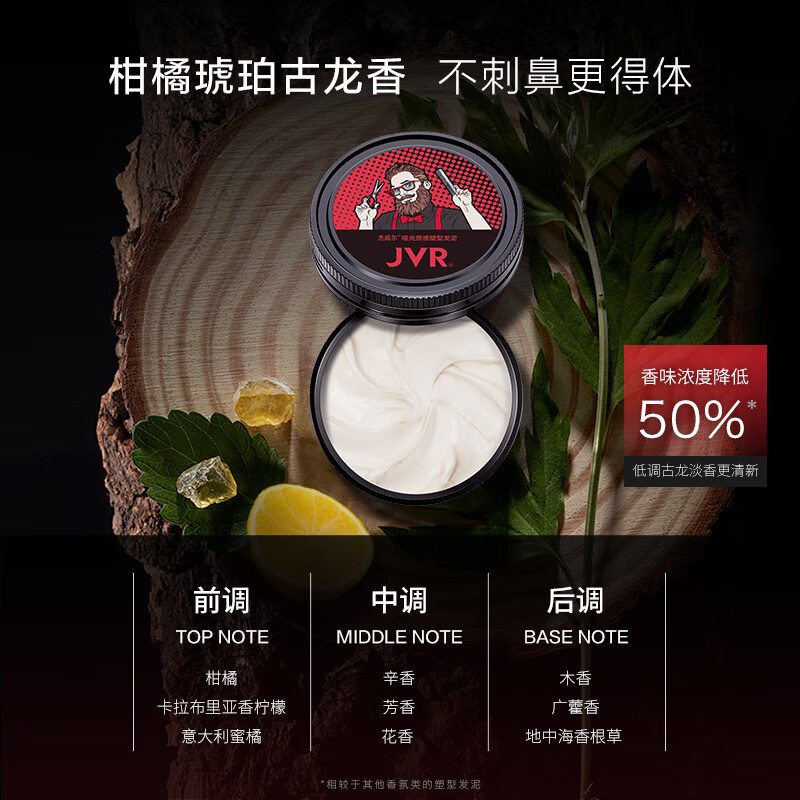 杰威尔(JVR)男士哑光质感塑型发泥自然蓬松持久定型头发纹理造型 哑光发泥30g