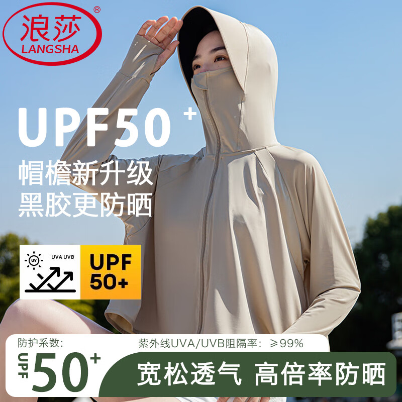 浪莎时尚防晒衣女夏季新款冰丝防紫外线短款外套女士外搭短款防晒服 深灰色【升级款冰感大帽檐】 均码 【适合80-140斤】