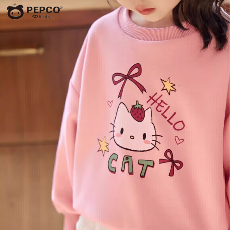 小猪班纳（PEPCO）女童卫衣套装可爱卡通印花秋季新款儿童洋气秋装宝宝屁帘裤两件套 MTH【猫咪】套装-粉色 140 (建议身高125-135cm)