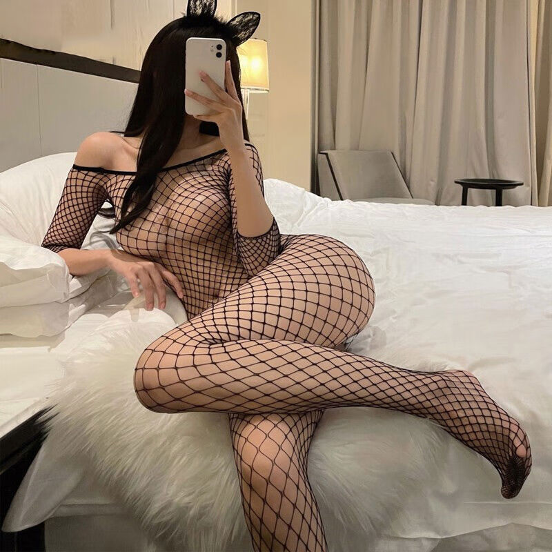 情趣内衣性感连体衣开档丝袜袜渔网全身黑丝调情火辣 开裆渔网连体袜